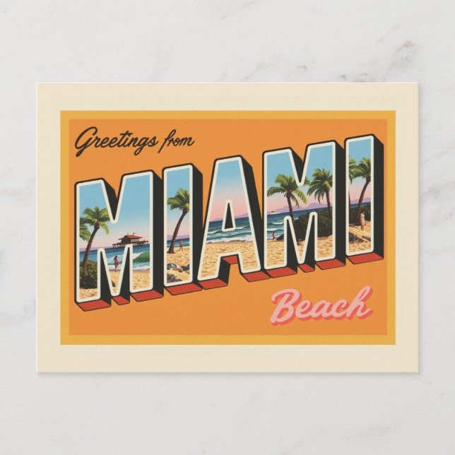 Greetings from Miami Beach Vintage Postcard (Front)