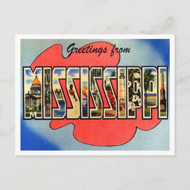 Greetings from Mississippi Vintage Travel Postcard (Front)