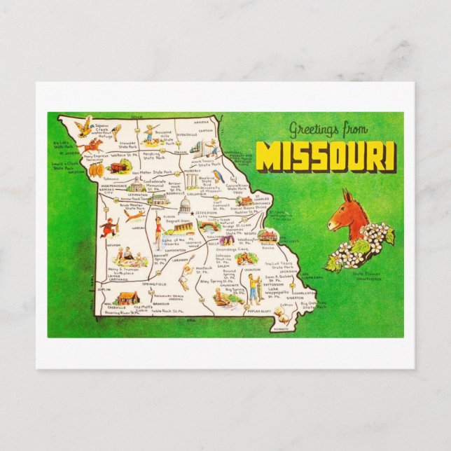 Greetings from Missouri Vintage Map Postcard (Front)