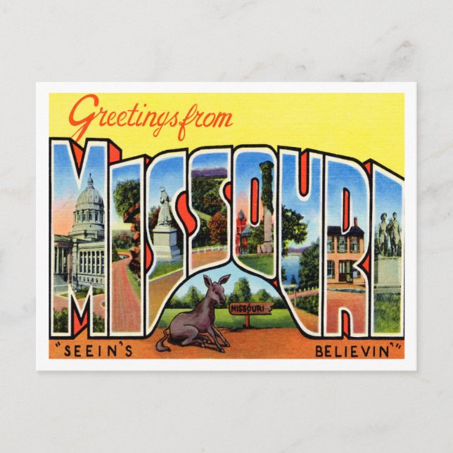 Greetings from Missouri Vintage Travel Postcard (Front)