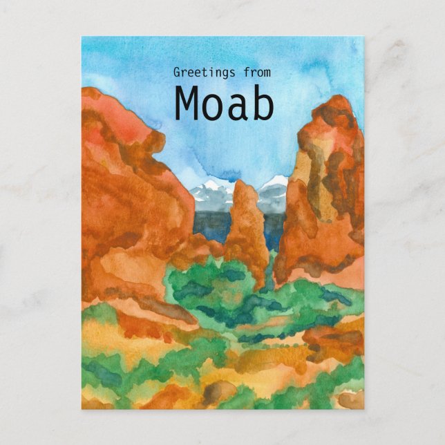 Greetings from Moab Utah Red Rock Mountains Desert Postcard (Front)