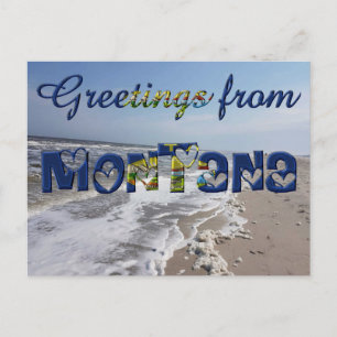 Greetings from Montana State Flag Hearts USA Postcard