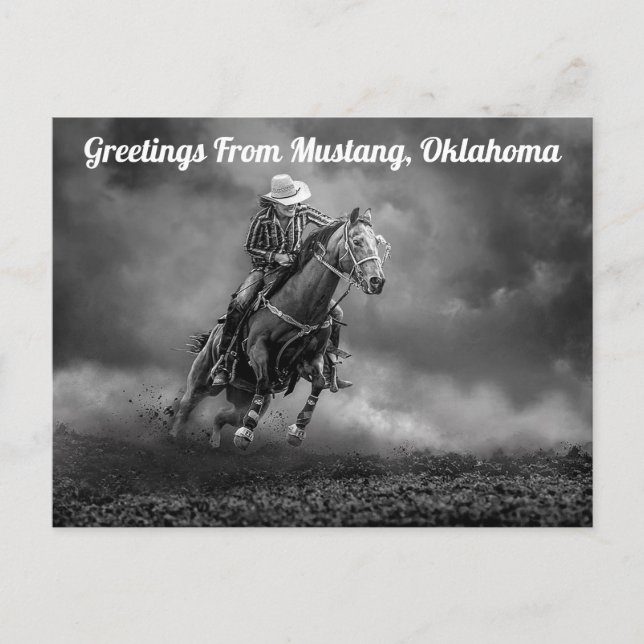 Greetings From Mustang, Oklahoma Rodeo Postcard (Front)