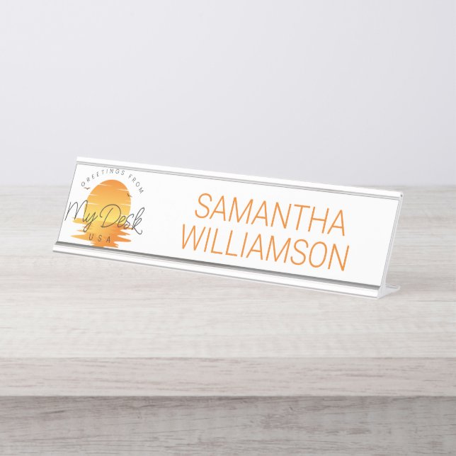 Greetings From My Desk Sunset on Water Name Plate (Front)