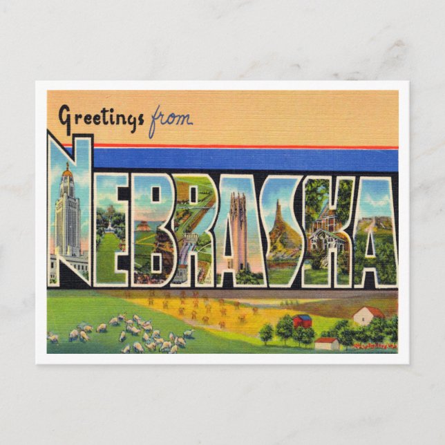 Greetings from Nebraska Vintage Travel Postcard (Front)