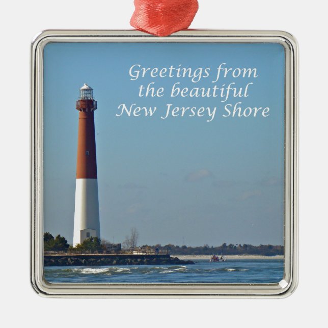 Greetings From New Jersey - Barnegat Light Metal Tree Decoration (Front)