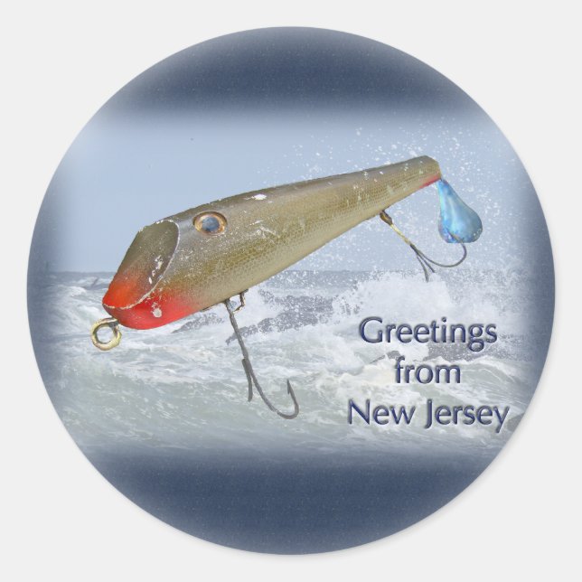Greetings From New Jersey Fishing Lure Classic Round Sticker (Front)