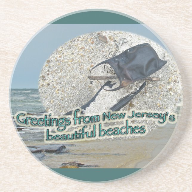 Greetings From New Jersey's Beautiful Beaches Coaster (Front)