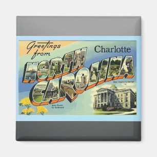 Greetings From North Carolina Charlotte, Vintage Magnet