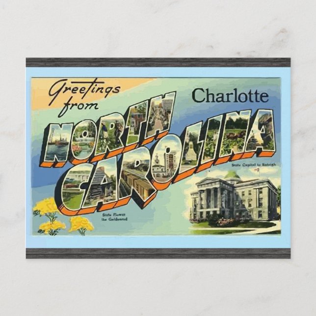Greetings From North Carolina Charlotte, Vintage Postcard (Front)