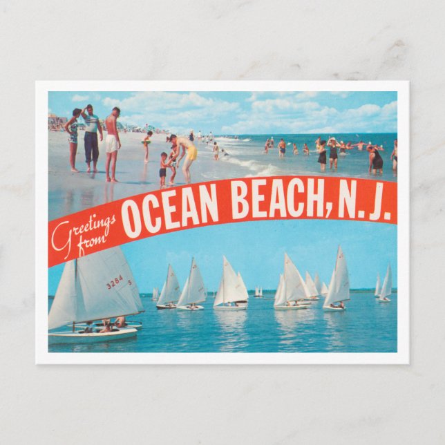 Greetings from Ocean Beach, New Jersey Travel Postcard (Front)