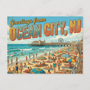 Greetings from Ocean City NJ Vintage Style Postcard