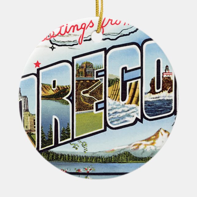 Greetings From Oregon Ceramic Ornament (Front)