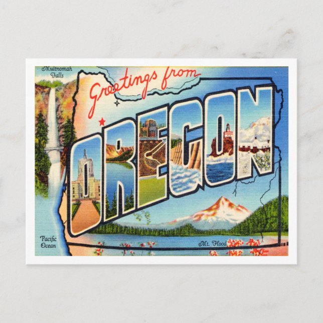 Greetings from Oregon Vintage Travel Postcard (Front)