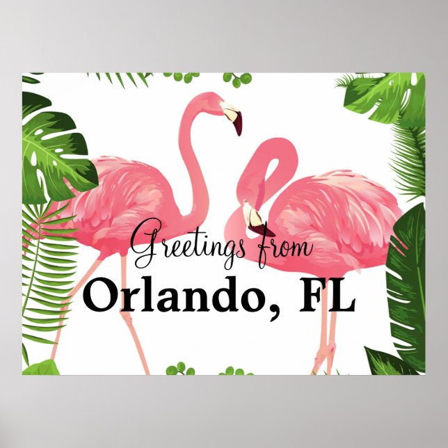 Greetings from Orlando, FL--pink flamingos Poster (Front)