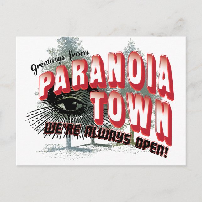 Greetings from Paranoia Town Postcard (Front)