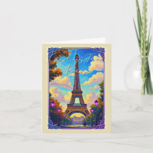 Greetings From Paris Eiffel Tower European Art Holiday Card