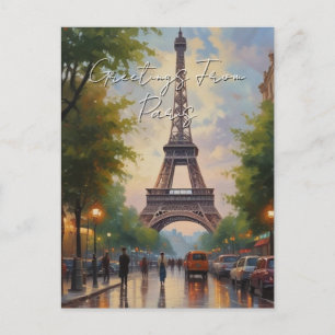Greetings From Paris Eiffel Tower European Art Holiday Postcard