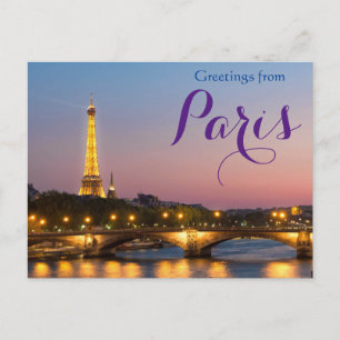 Greetings from Paris Eiffel Tower Travel Postcard