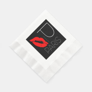 Greetings from Paris France Red Lipstick Kiss Napkin