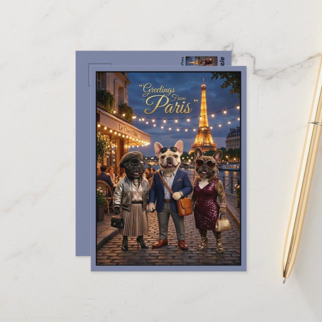 Greetings from Paris Travel Postcard (Front/Back In Situ)