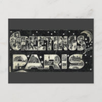 Greetings from Paris Vintage Postcard
