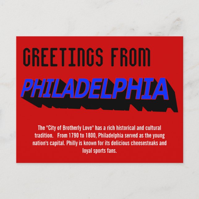 Greetings from Philadelphia Postcard (Front)