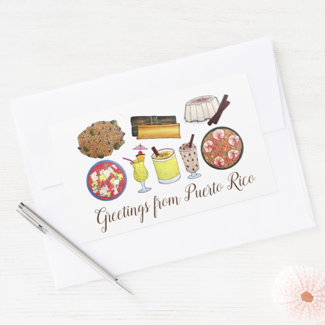 Greetings from Puerto Rico Carribean Island Foods Rectangular Sticker (Envelope)