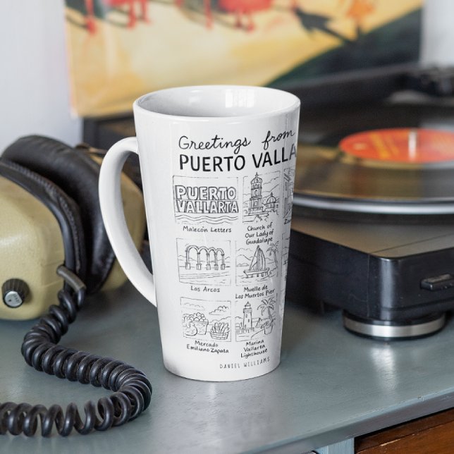 Greetings from Puerto Vallarta | Hand-Drawn Sketch Latte Mug (Creator Uploaded)
