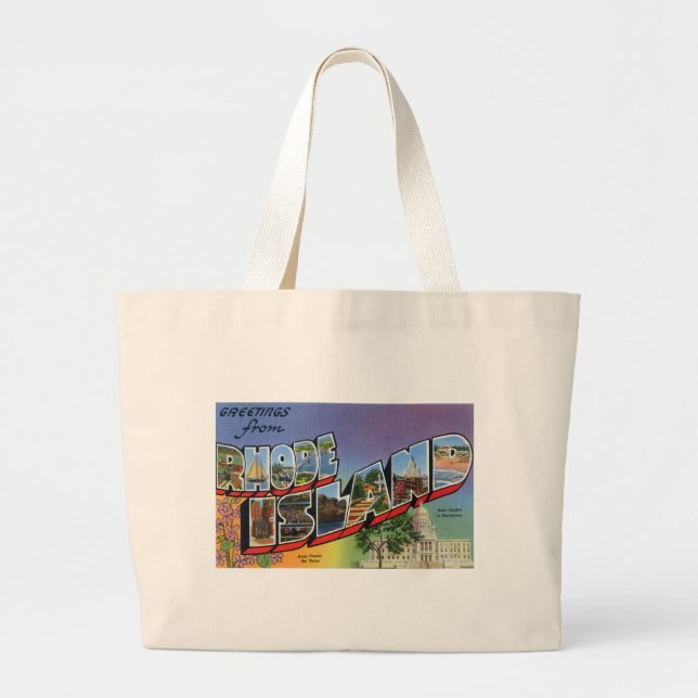 Greetings From Rhode Island Large Tote Bag (Front)