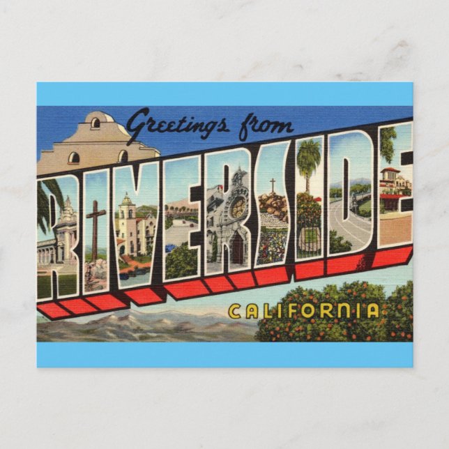 Greetings from Riverside Ca. Travel Postcard (Front)