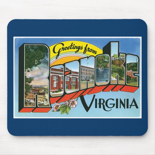 Greetings from Roanoke, Virginia! Retro Post Card Mouse Pad (Front)