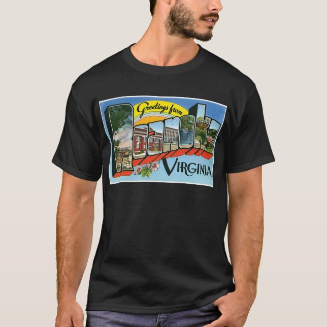 Greetings from Roanoke, Virginia! Retro Post Card T-Shirt (Front)