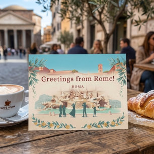 Greetings From Roma Rome Italy Travel Postcard