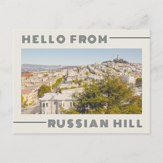 Greetings from Russian Hill San Francisco Retro Postcard (Front)
