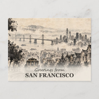 Greetings from San Francisco Ink Wash Postcard