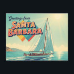 Greetings from Santa Barbara California Postcard<br><div class="desc">Santa Barbara, often called the “American Riviera, ” is a stunning coastal city in California known for its Mediterranean-style architecture, palm-lined beaches, and dramatic backdrop of the Santa Ynez Mountains. With its red-tile roofs, whitewashed buildings, and lush gardens, the city exudes a timeless elegance influenced by its Spanish colonial roots....</div>