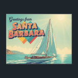 Greetings from Santa Barbara California Postcard<br><div class="desc">Santa Barbara, often called the “American Riviera, ” is a stunning coastal city in California known for its Mediterranean-style architecture, palm-lined beaches, and dramatic backdrop of the Santa Ynez Mountains. With its red-tile roofs, whitewashed buildings, and lush gardens, the city exudes a timeless elegance influenced by its Spanish colonial roots....</div>