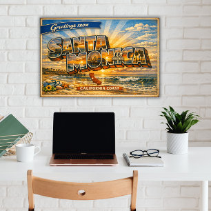 Greetings From Santa Monica Vintage Postcard Poster