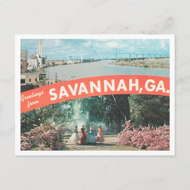 Greetings from Savannah, Georgia Vintage Travel Postcard (Front)