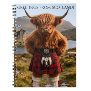 "Greetings From Scotland" Highland Cow Design Notebook