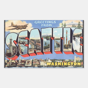 Greetings From Seattle Washington, Vintage Rectangular Sticker
