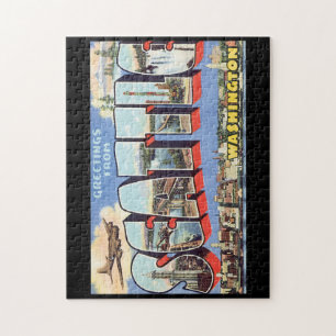Greetings from Seattle Washington_Vintage Travel Jigsaw Puzzle