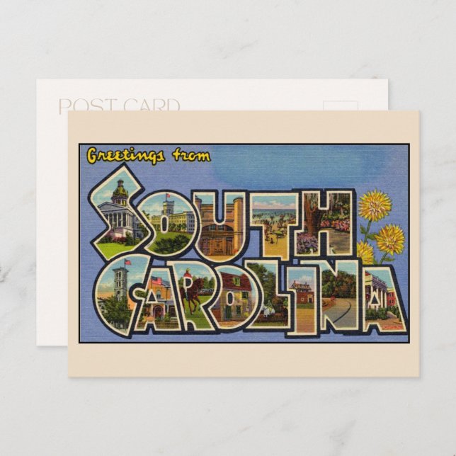 Greetings from South Carolina Large Letter Vintage Postcard (Front/Back)