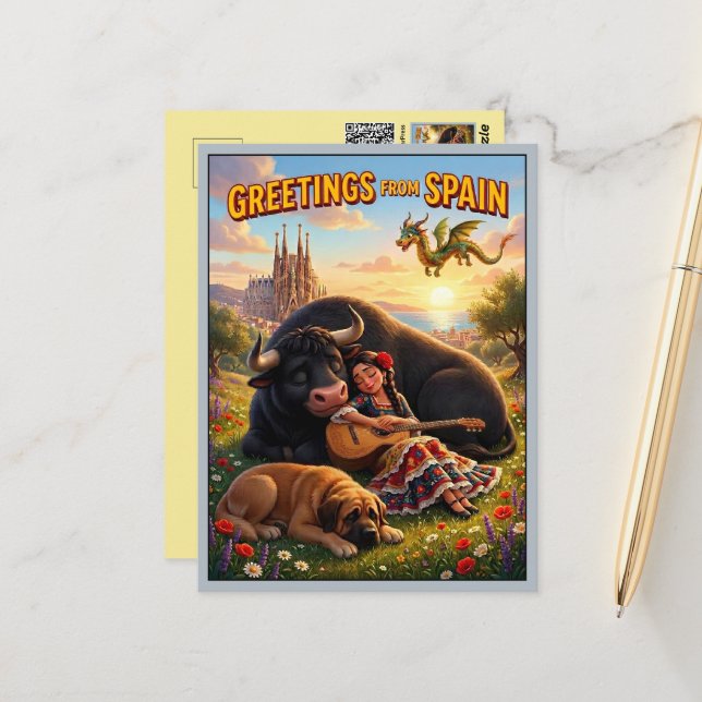 Greetings from Spain 3D Travel Postcard (Front/Back In Situ)
