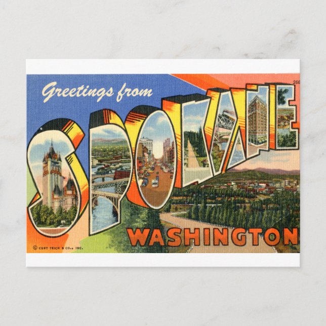 Greetings from Spokane Vintate Postcard (Front)