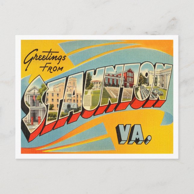 Greetings from Staunton, Virginia Vintage Travel Postcard (Front)