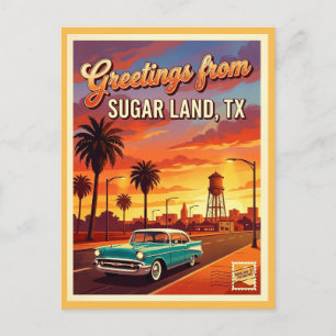Greetings from Sugar Land Texas Retro 1950s Postcard