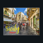 Greetings from Taormina Sicily Italy Postcard<br><div class="desc">Send greetings from Taormina,  Sicily,  Italy with this scenic,  street scene postcard.</div>