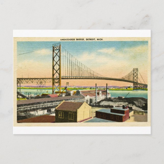 Greetings from the Ambassador Bridge Detroit Postcard (Front)